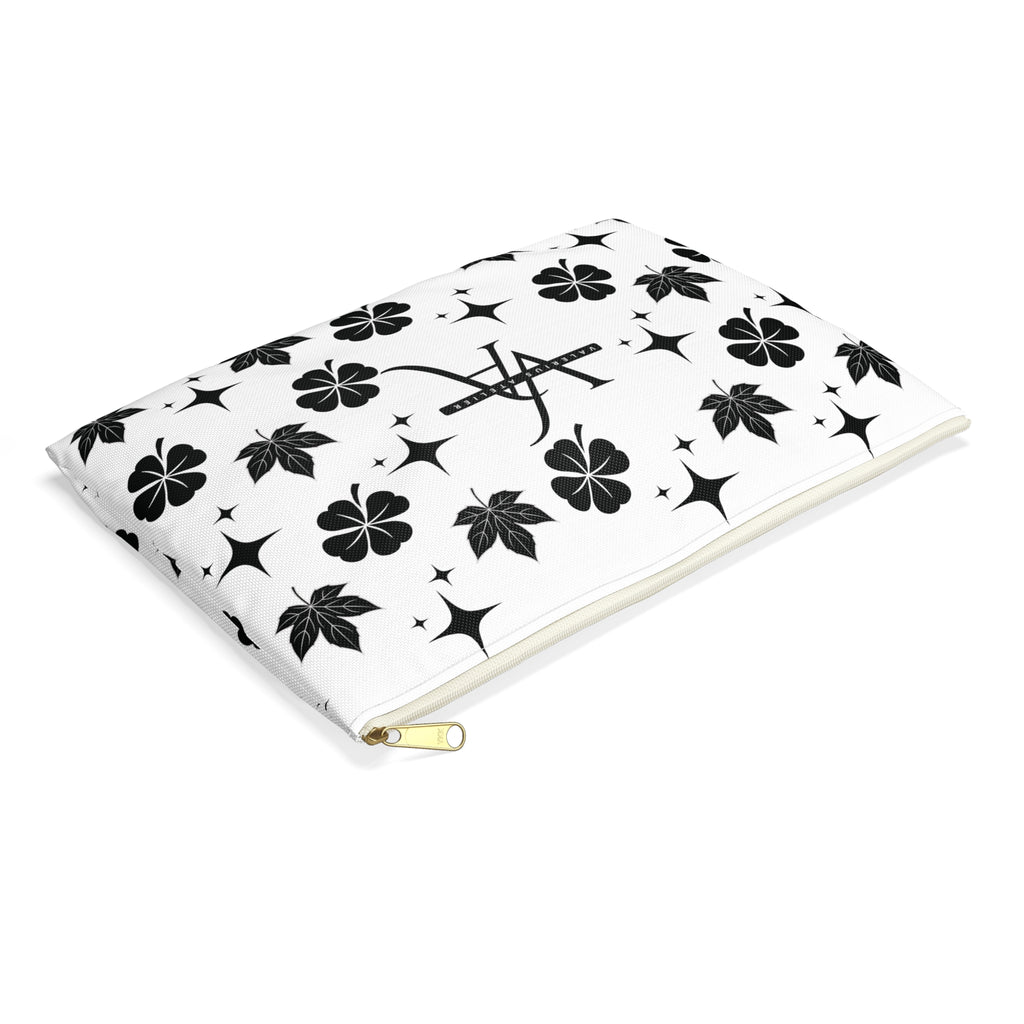 Monogram Floral Accessory Pouch — Black & White Lucky Clover Pattern