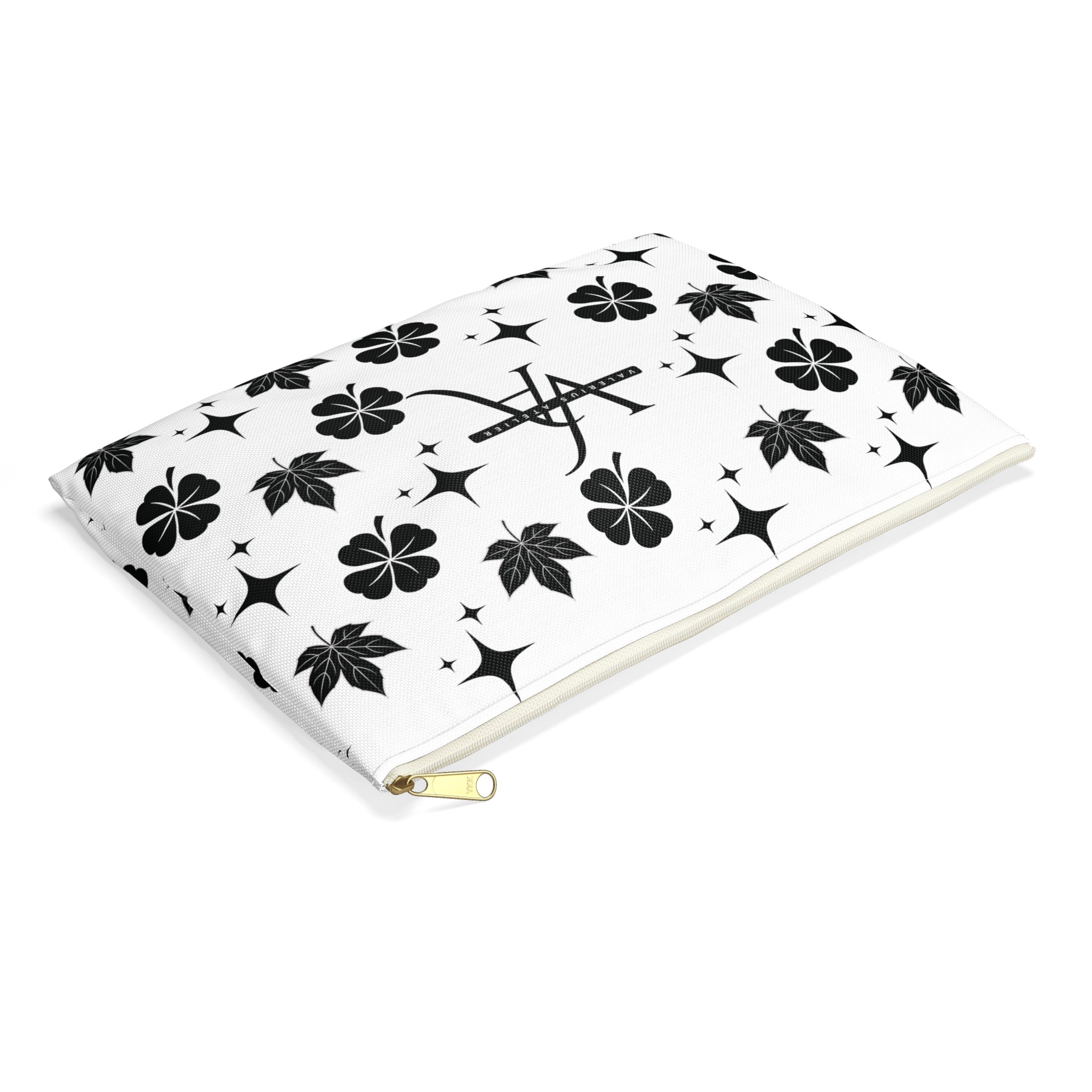 Monogram Floral Accessory Pouch — Black & White Lucky Clover Pattern