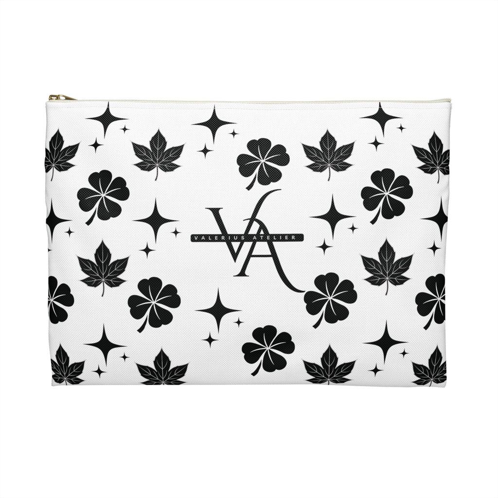 Monogram Floral Accessory Pouch — Black & White Lucky Clover Pattern