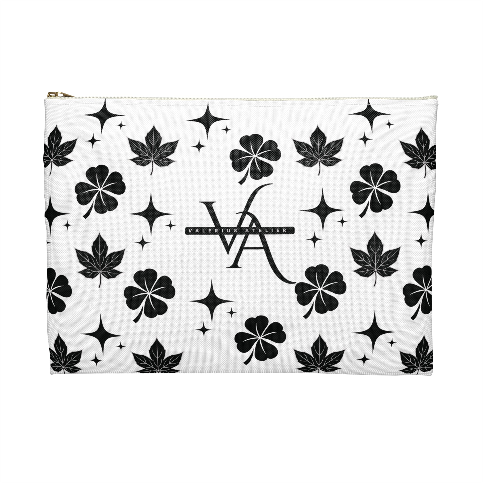 Monogram Floral Accessory Pouch — Black & White Lucky Clover Pattern