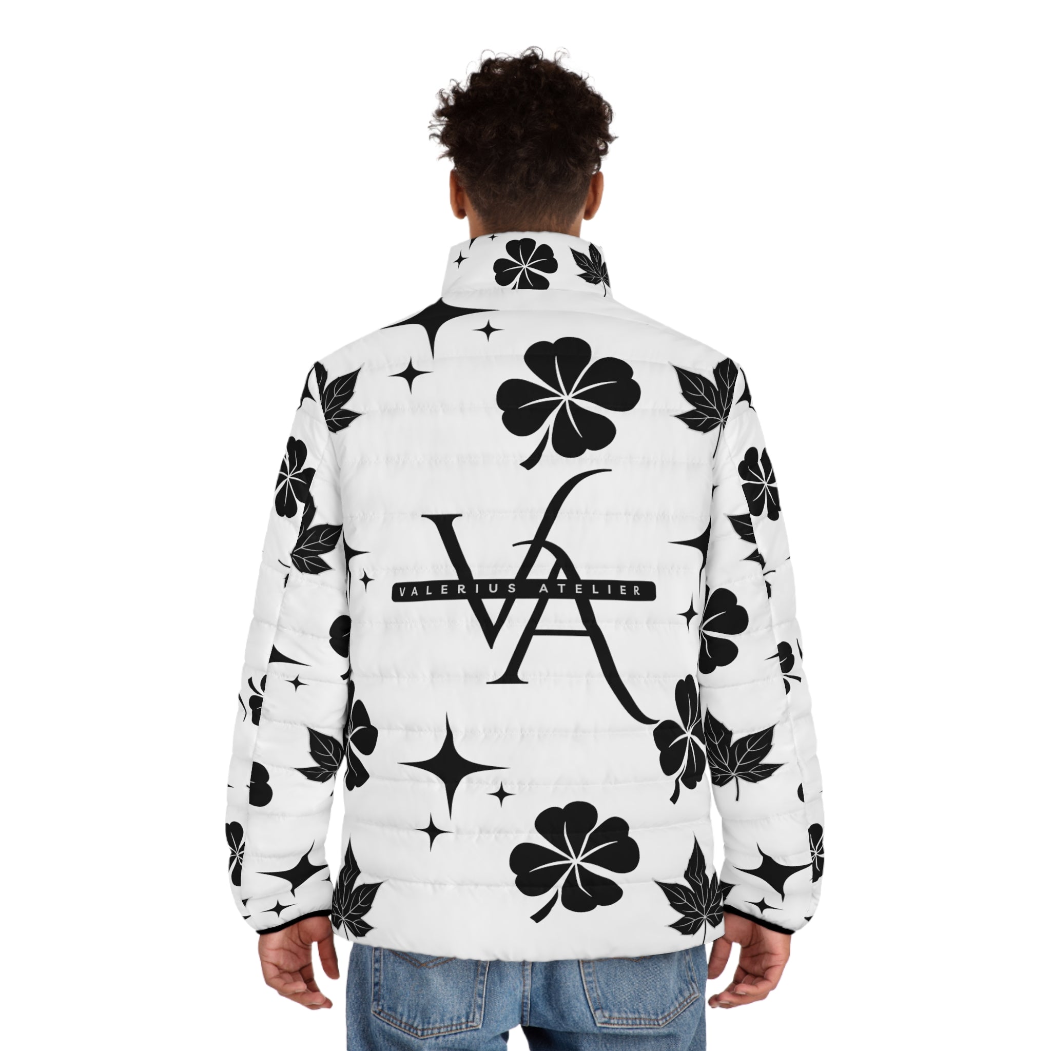 All-Over Print Puffer Jacket — Black Clover & Monogram Pattern