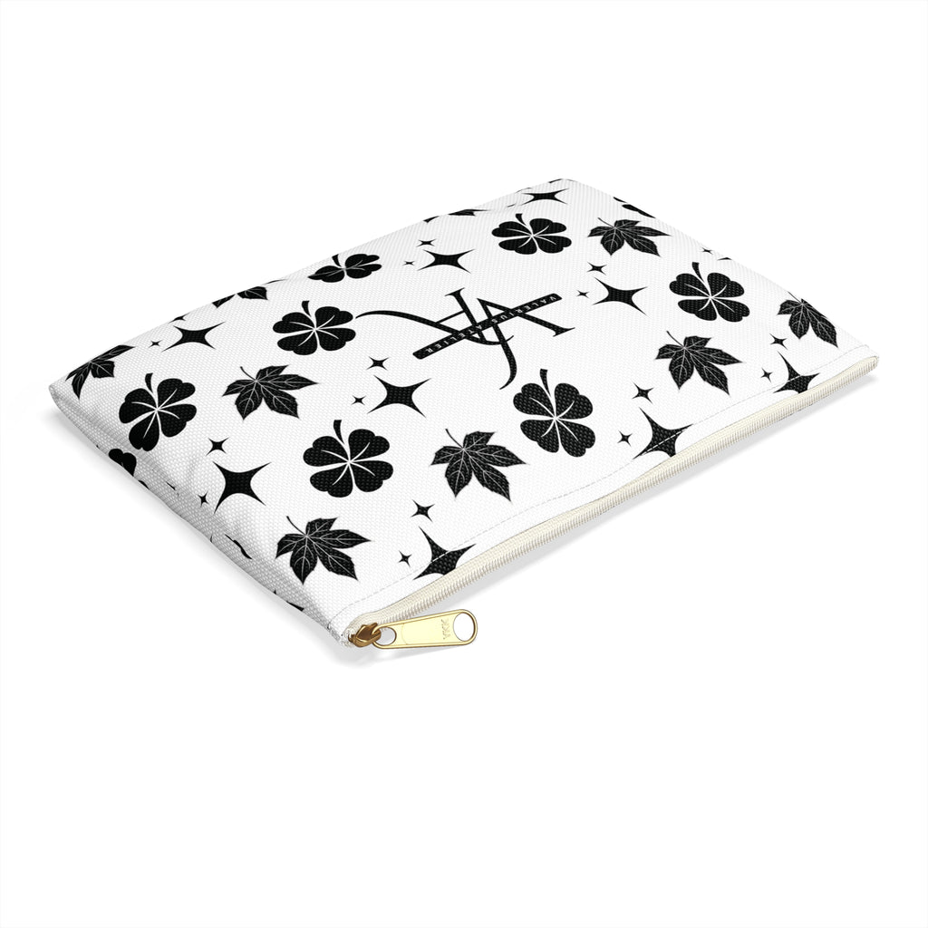 Monogram Floral Accessory Pouch — Black & White Lucky Clover Pattern