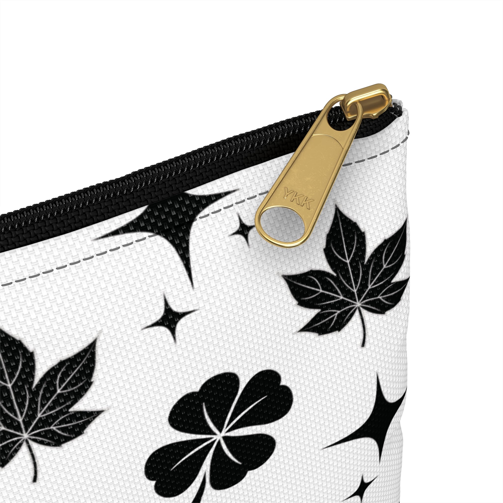 Monogram Floral Accessory Pouch — Black & White Lucky Clover Pattern