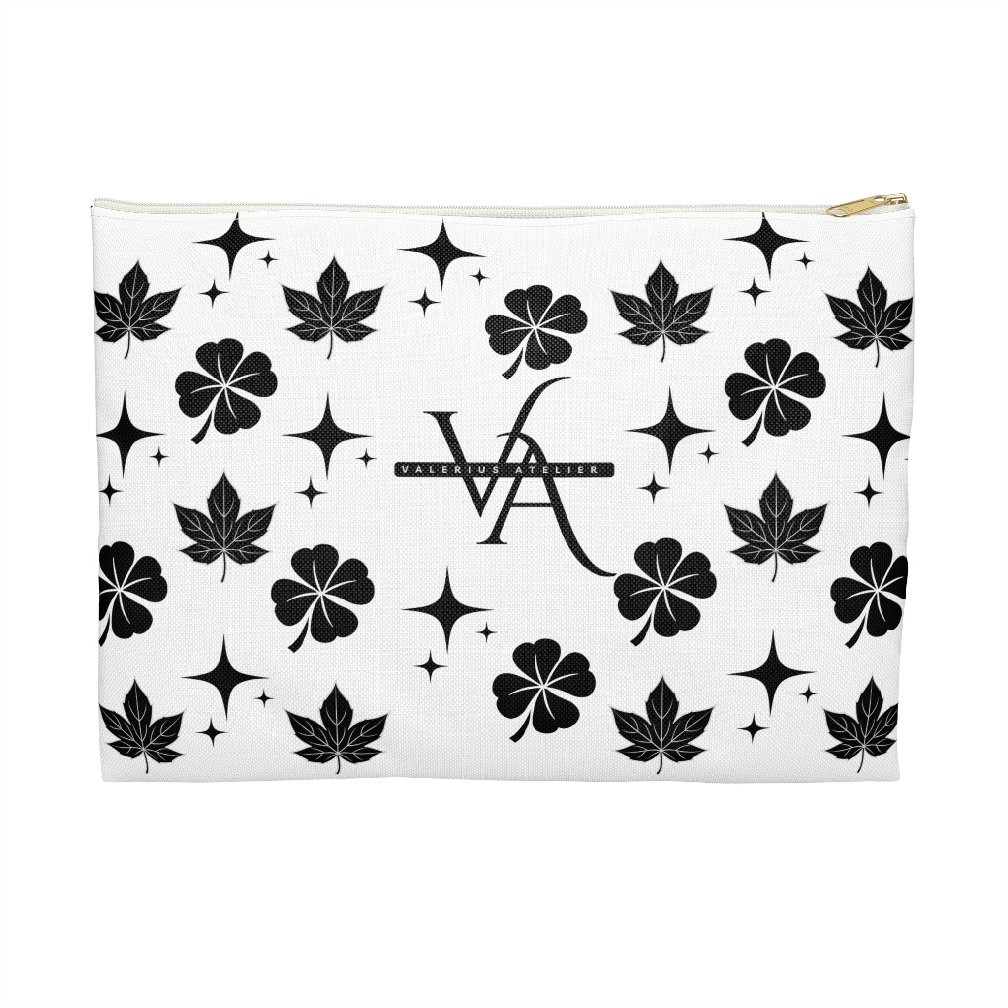 Monogram Floral Accessory Pouch — Black & White Lucky Clover Pattern