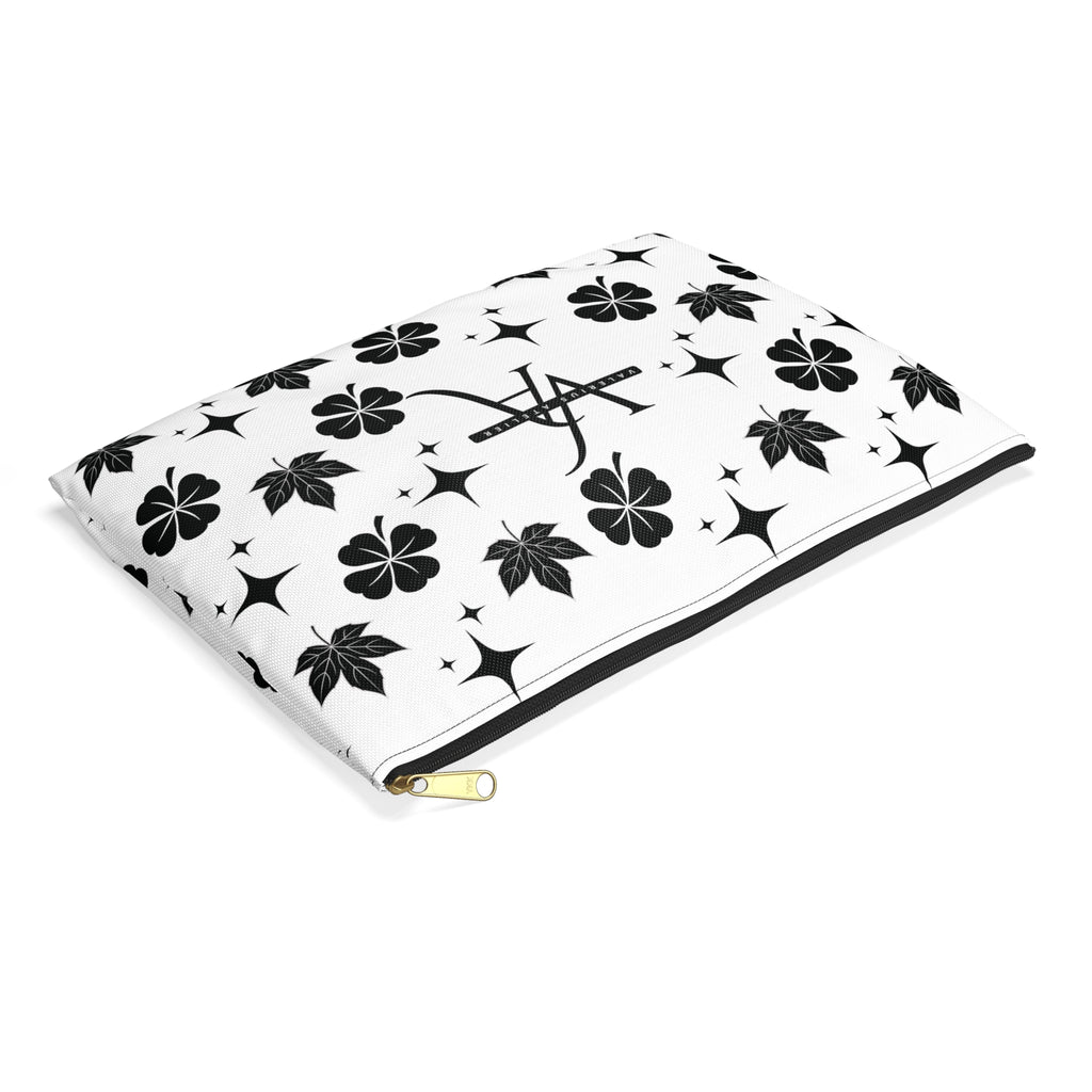 Monogram Floral Accessory Pouch — Black & White Lucky Clover Pattern