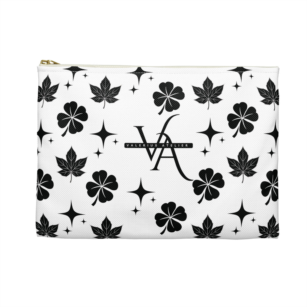 Monogram Floral Accessory Pouch — Black & White Lucky Clover Pattern