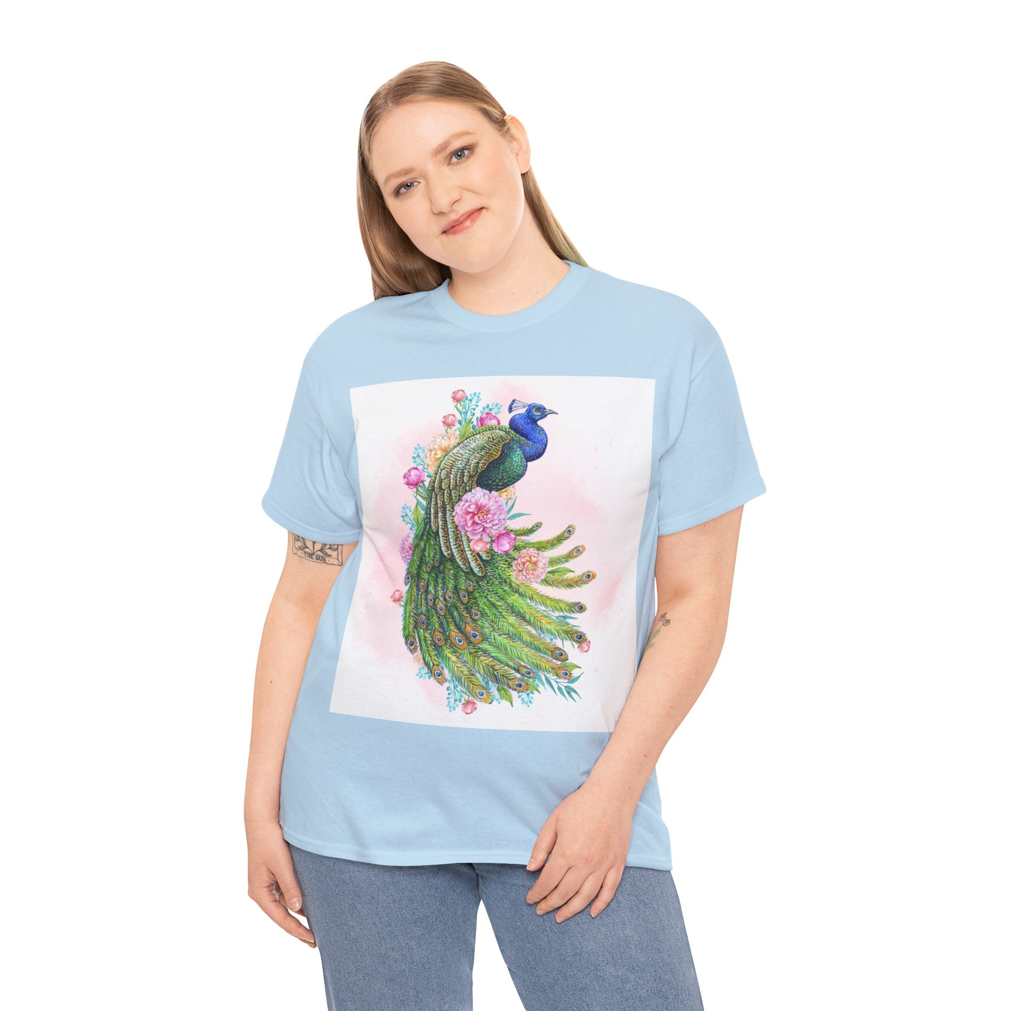 Peacock Floral Unisex Heavy Cotton T-shirt