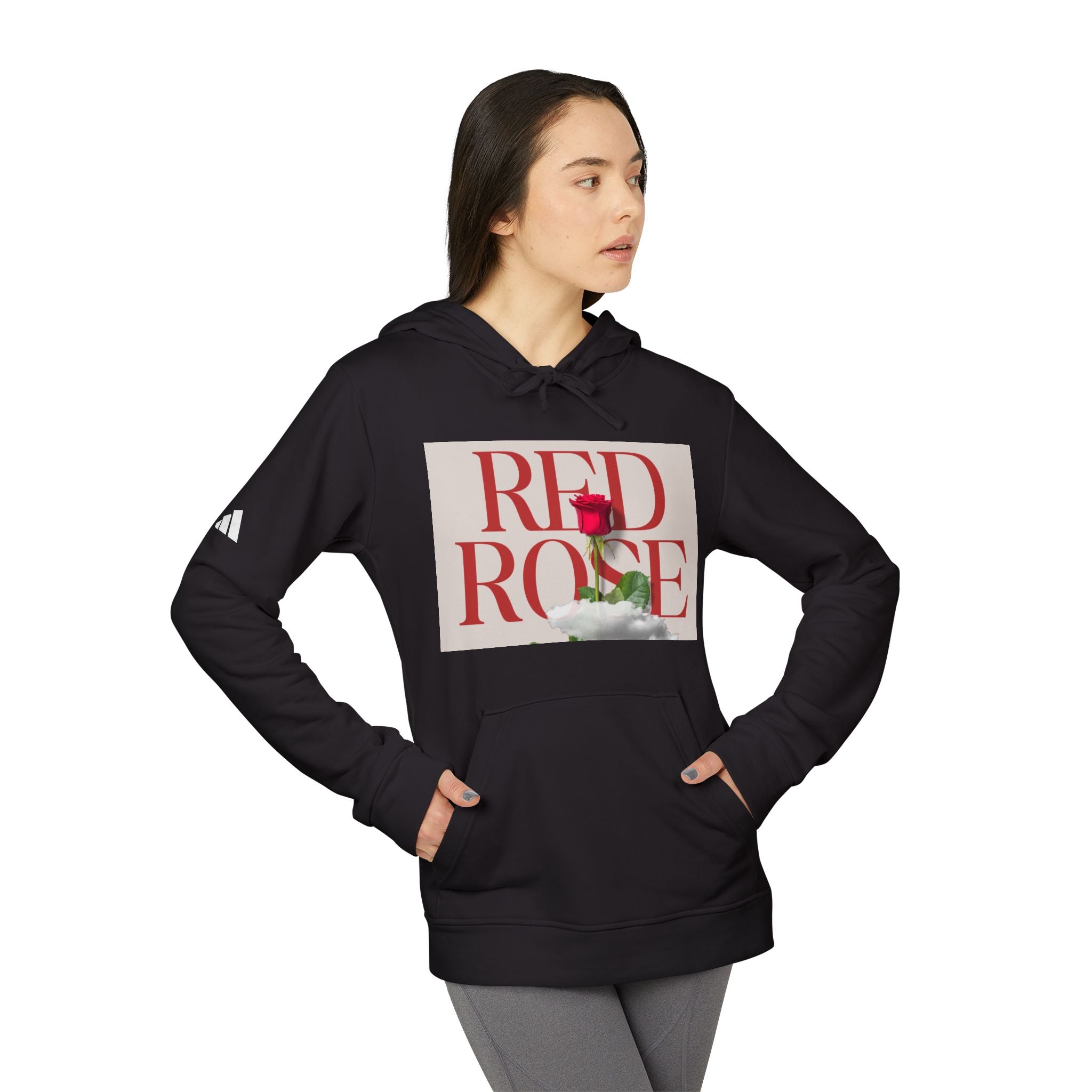 Fleece Hoodie with Red Rose Design