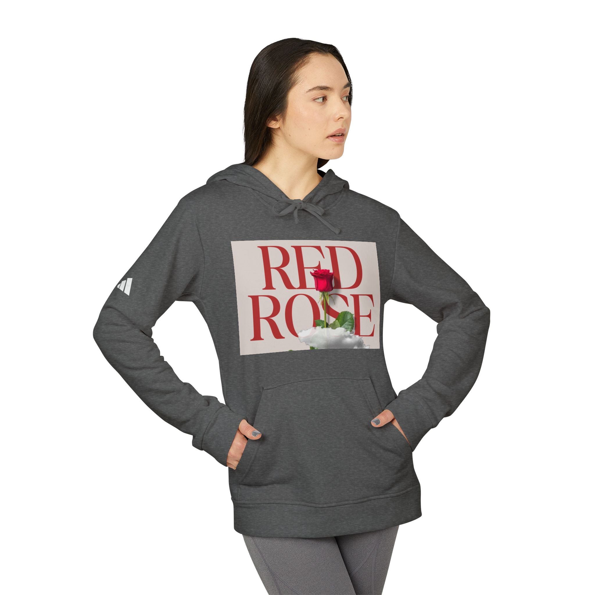 Fleece Hoodie with Red Rose Design