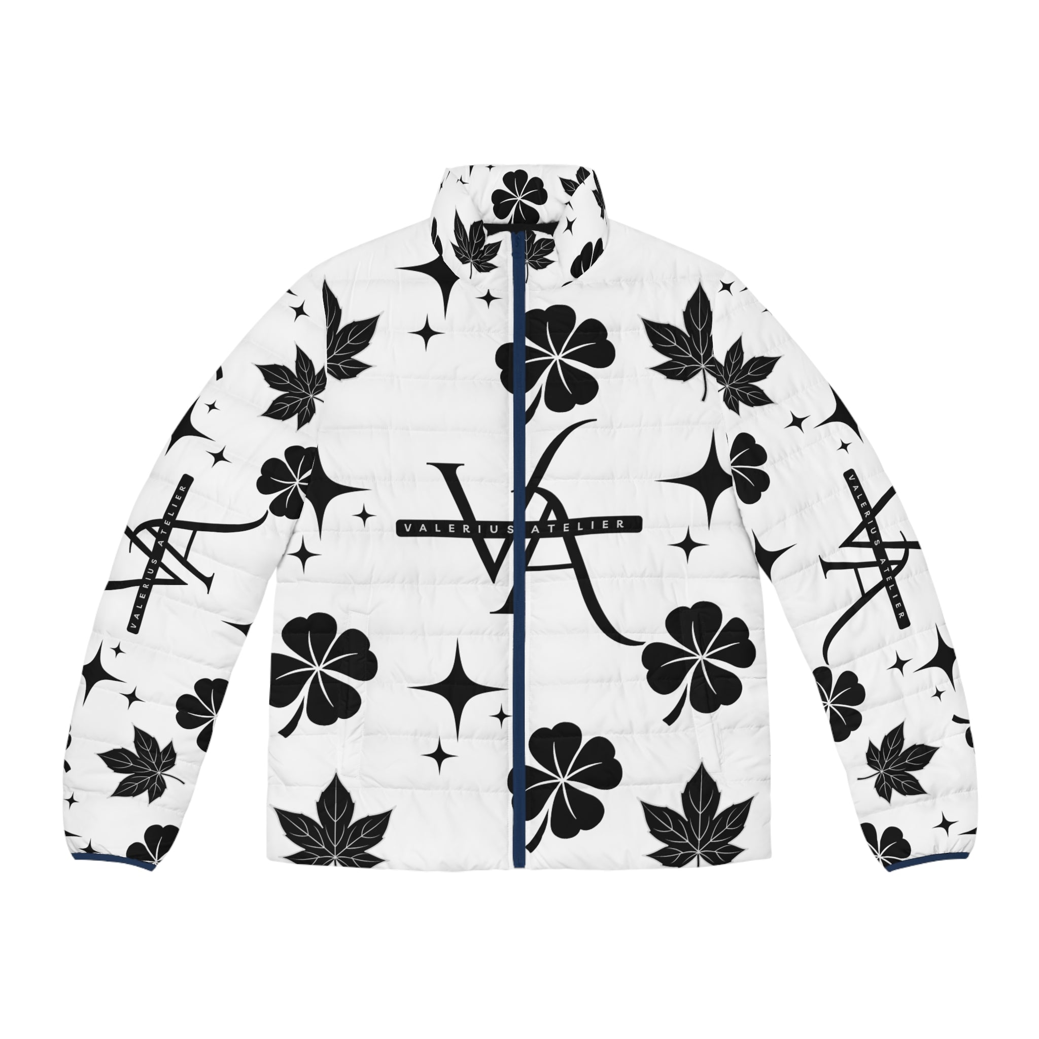 All-Over Print Puffer Jacket — Black Clover & Monogram Pattern