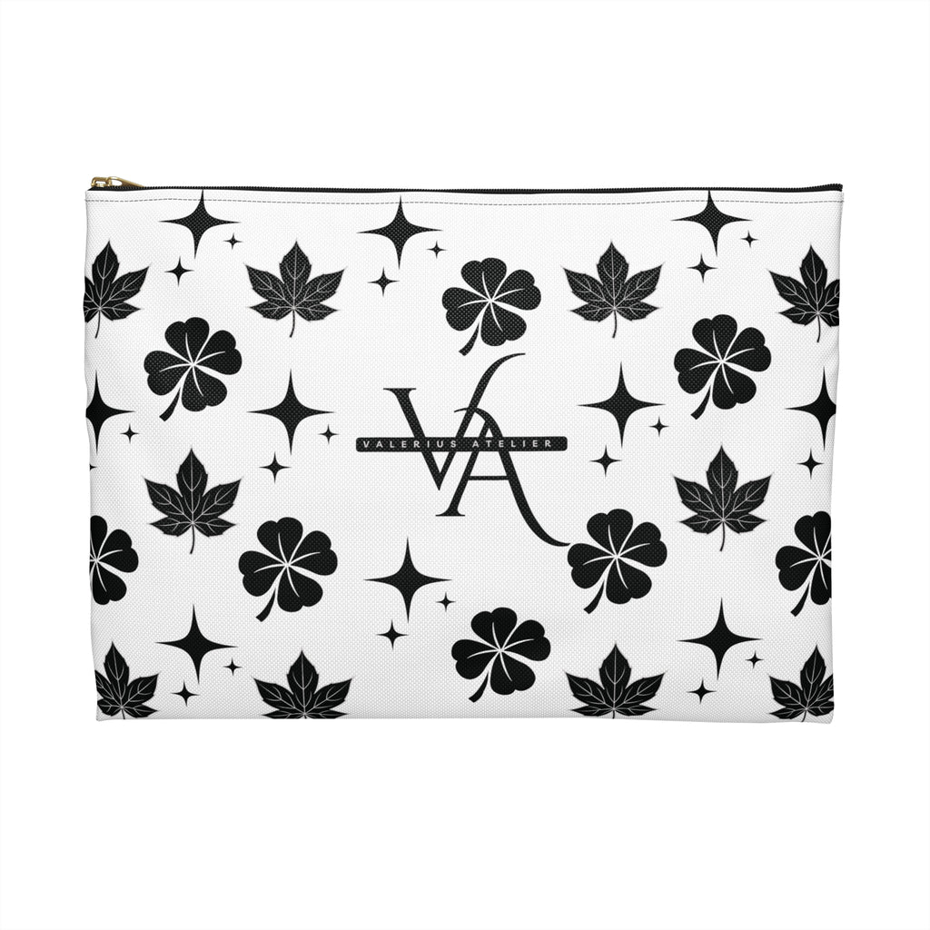 Monogram Floral Accessory Pouch — Black & White Lucky Clover Pattern
