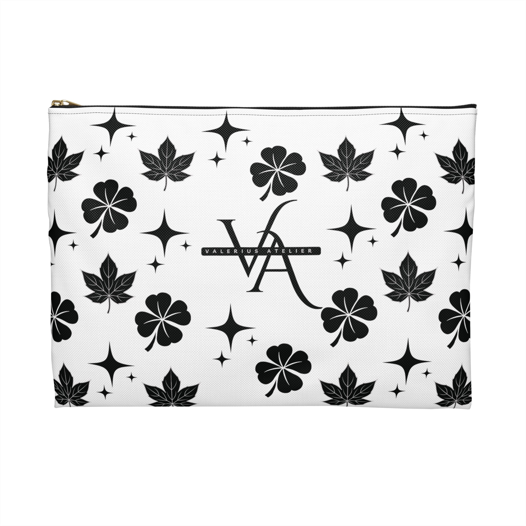 Monogram Floral Accessory Pouch — Black & White Lucky Clover Pattern