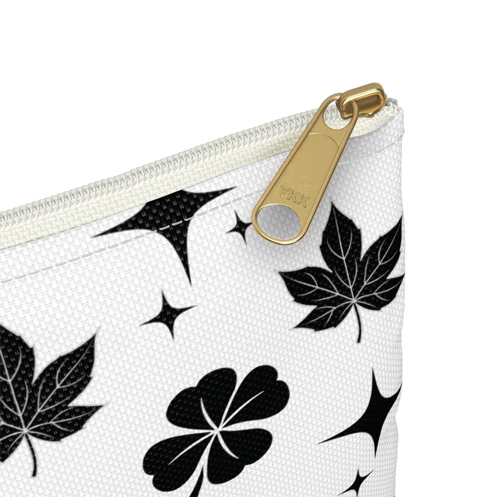 Monogram Floral Accessory Pouch — Black & White Lucky Clover Pattern