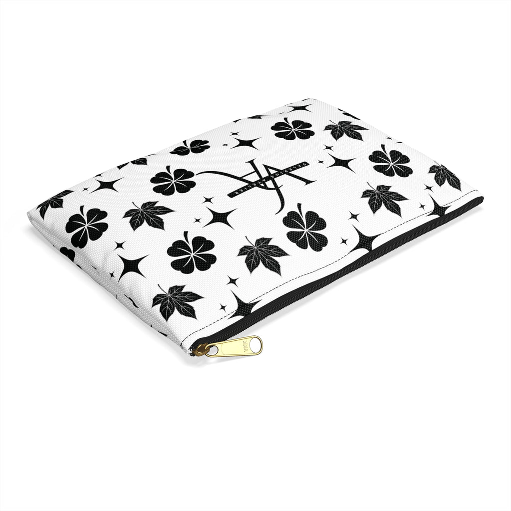 Monogram Floral Accessory Pouch — Black & White Lucky Clover Pattern