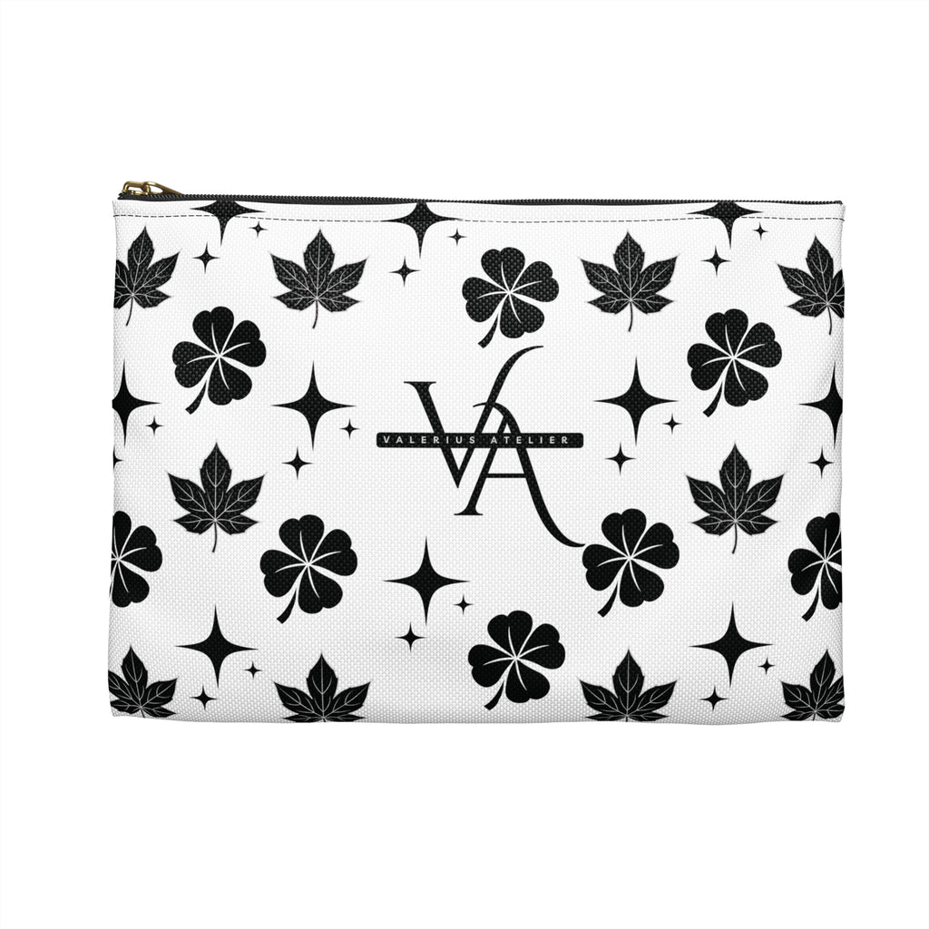 Monogram Floral Accessory Pouch — Black & White Lucky Clover Pattern