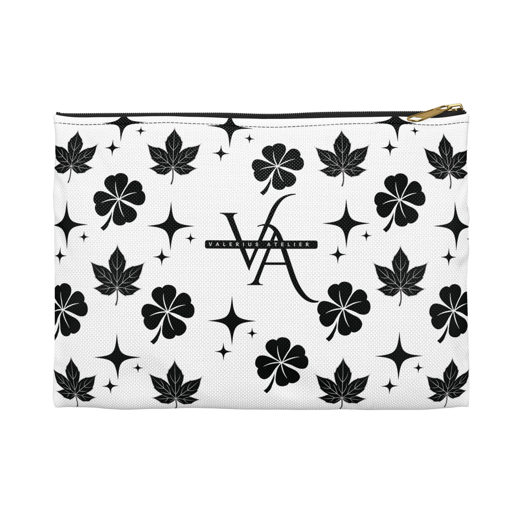 Monogram Floral Accessory Pouch — Black & White Lucky Clover Pattern