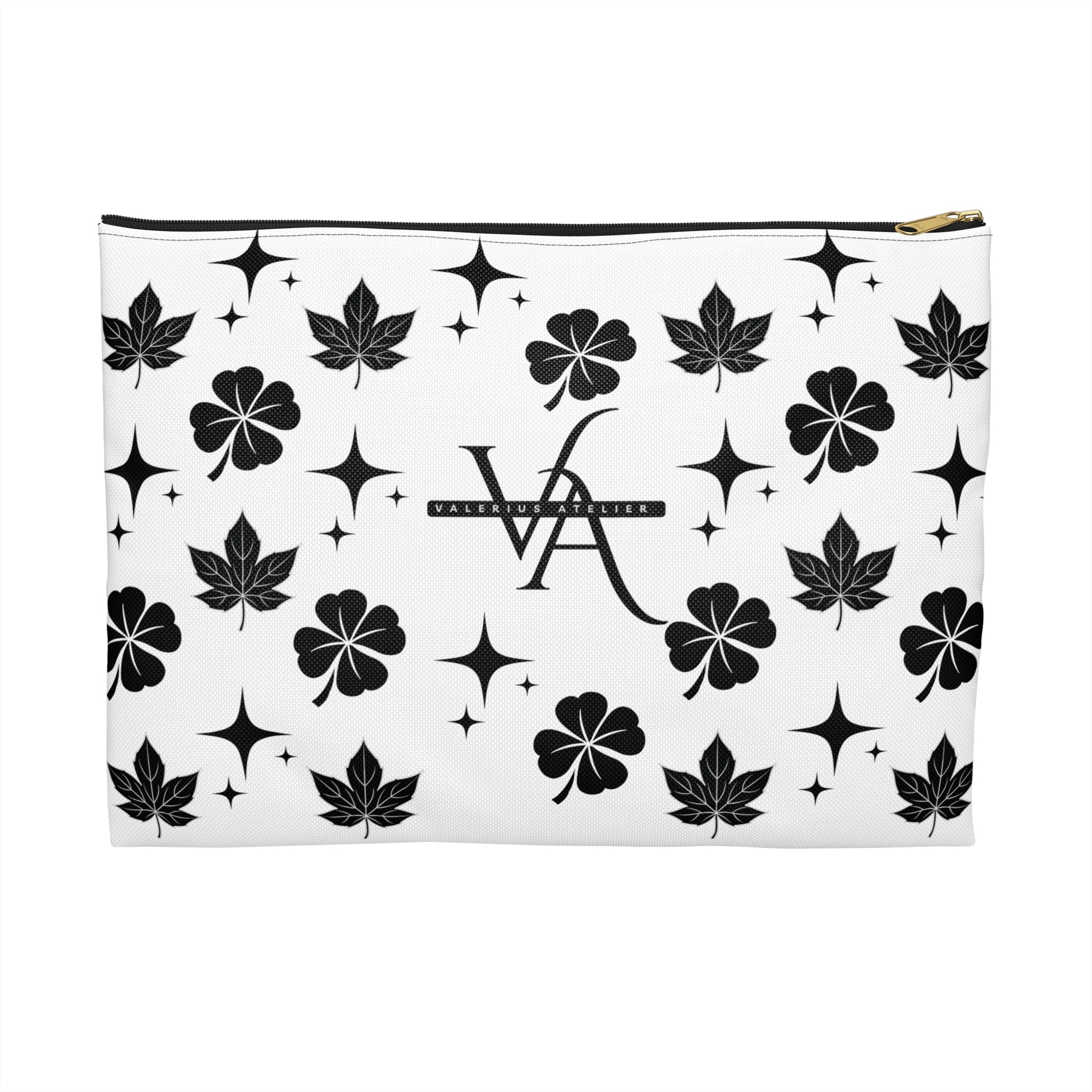 Monogram Floral Accessory Pouch — Black & White Lucky Clover Pattern